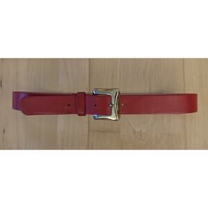 VTG Pearl Accessories Red Leather Gold Buckle Belt USA Medium